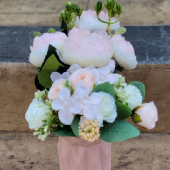 Handmade Pink Flowers Arrangement With Vase Home Office Kitchen Baby Room Decor - Picture 3 of 4